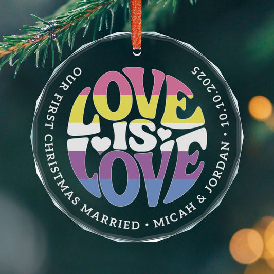 Round One size Custom Crystal Love is Love Bigender Pride 3" Circle Ornament