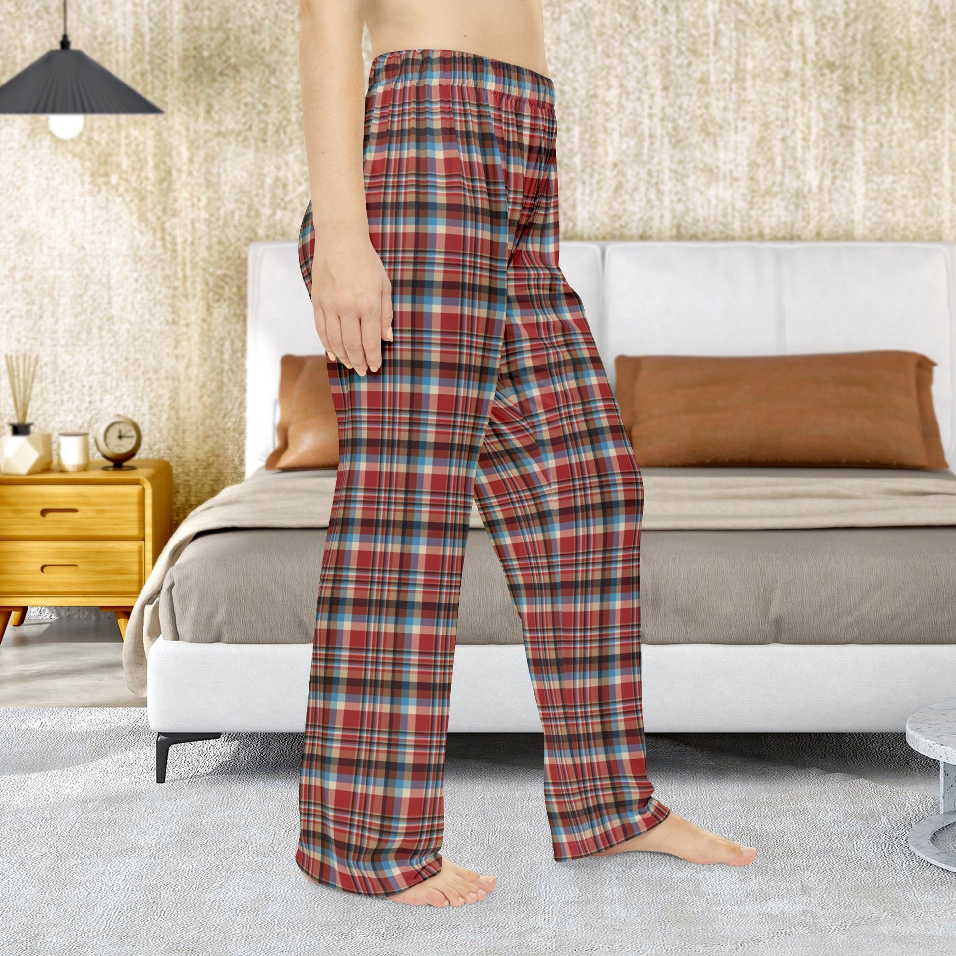 Rustic Red, Cream, Brown & Blue Plaid Women’s Pajama Pants