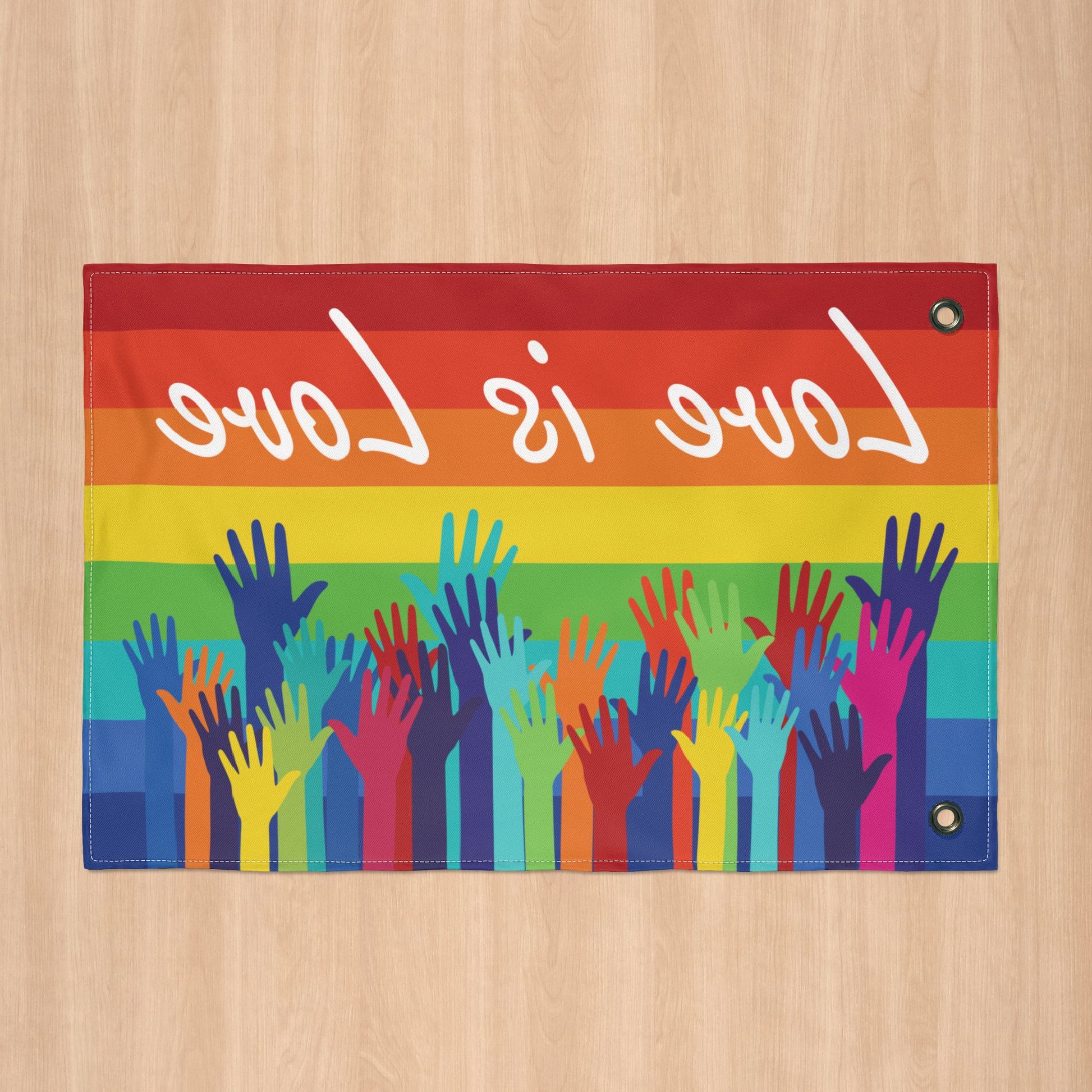 Love Is Love Double-Sided Rainbow Pride Flag, with Left or Right Side Grommets