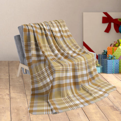 60" × 80" Christmas Gold & Silver Plaid Fleece Sherpa Blanket