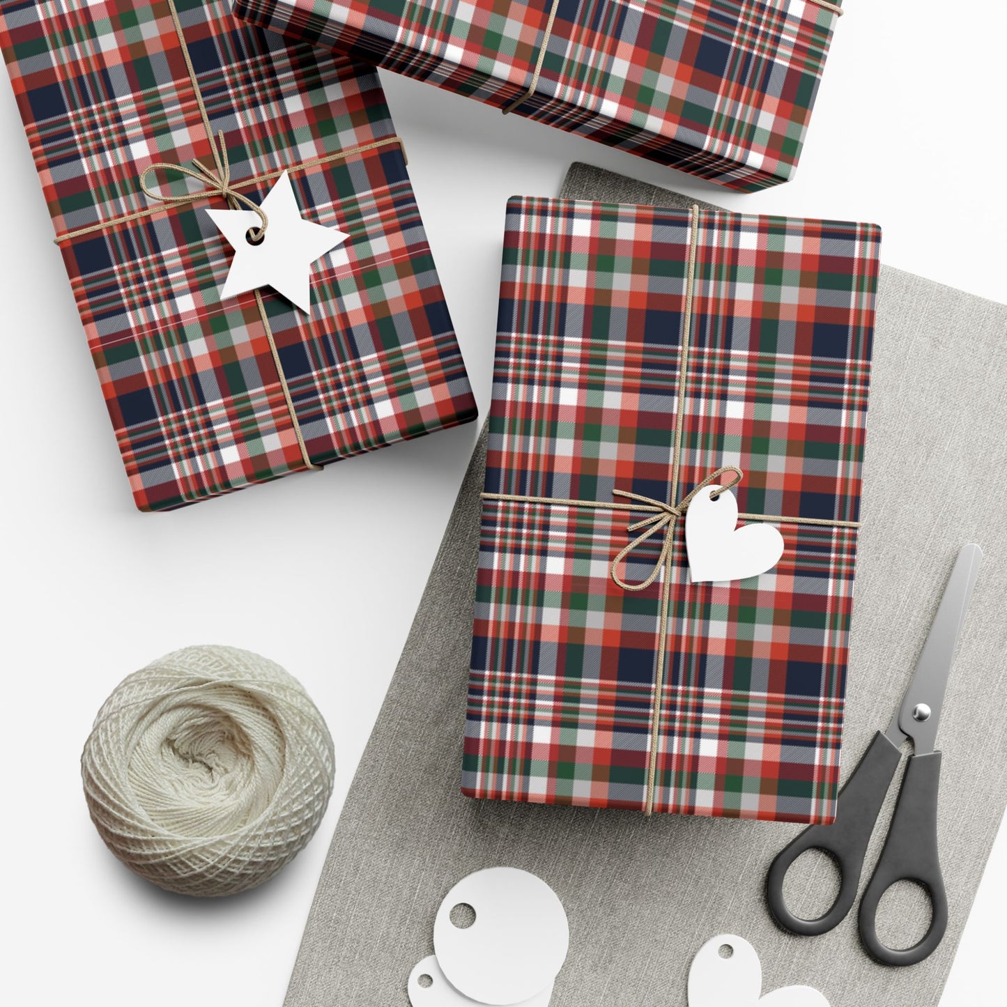 29'' x 72" Satin Christmas Navy & Orange Chicago IL Plaid Gift Wrapping Paper Roll