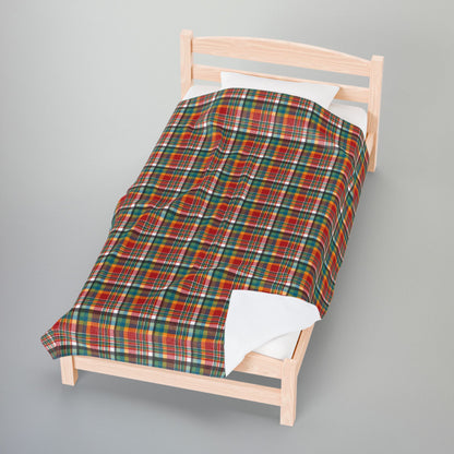 Orange, Blue & Green Ohio Plaid Red Velveteen Plush Blanket