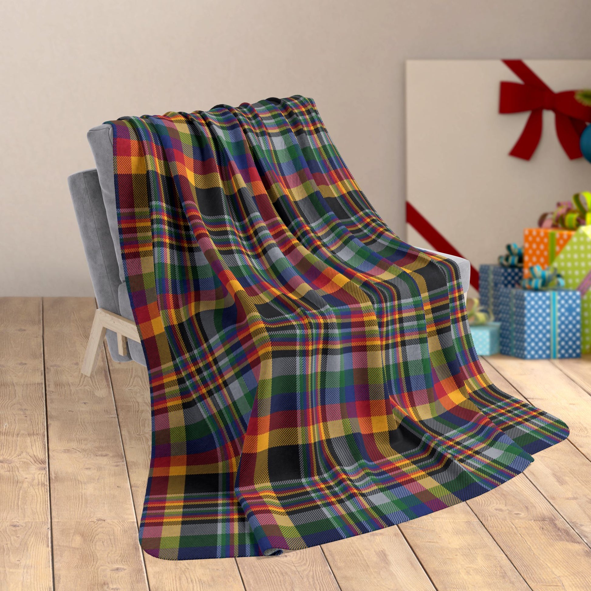 60" × 80" Christmas Black & Gold Pittsburgh Pgh PA Plaid Fleece Sherpa Blanket