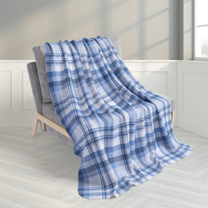 50" × 60" Winter Blue Plaid Fleece Sherpa Blanket
