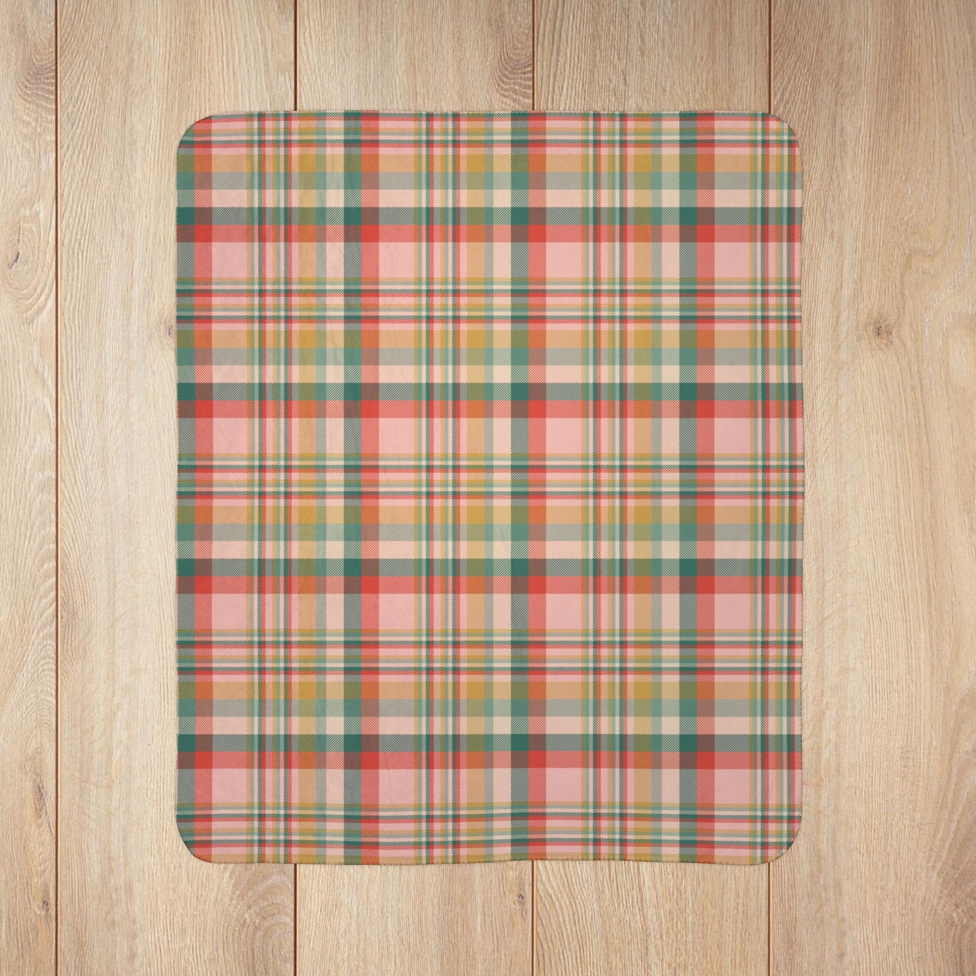 Christmas MCM Peach Plaid Fleece Sherpa Blanket