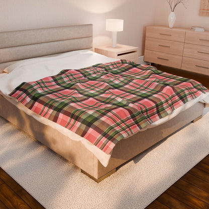 Christmas Pink & Green Plaid Velveteen Plush Blanket