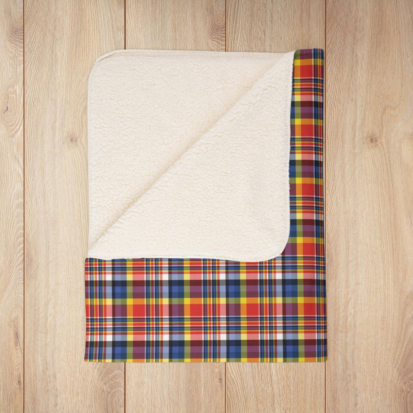 Red, Yellow & Blue Ohio Plaid Fleece Sherpa Blanket