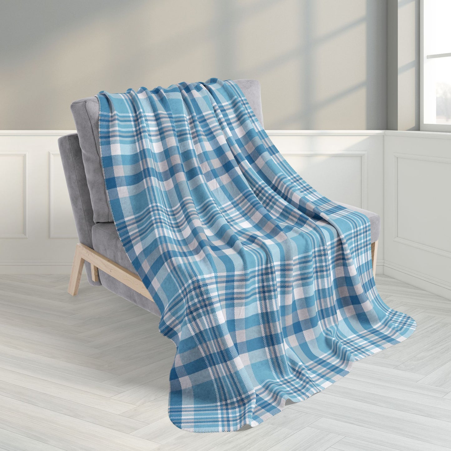 50" × 60" Winter Teal Plaid Fleece Sherpa Blanket