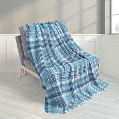 50" × 60" Winter Teal Plaid Fleece Sherpa Blanket