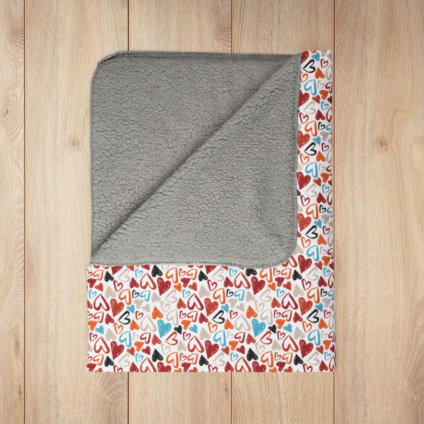 Red, Orange & Blue Hearts White Sandusky OH Fleece Sherpa Blanket