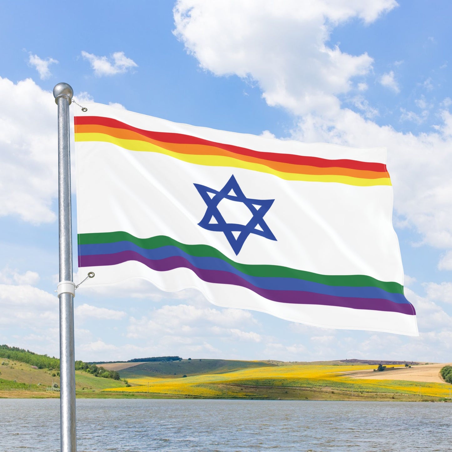 Israel Rainbow Pride Flag with Grommets