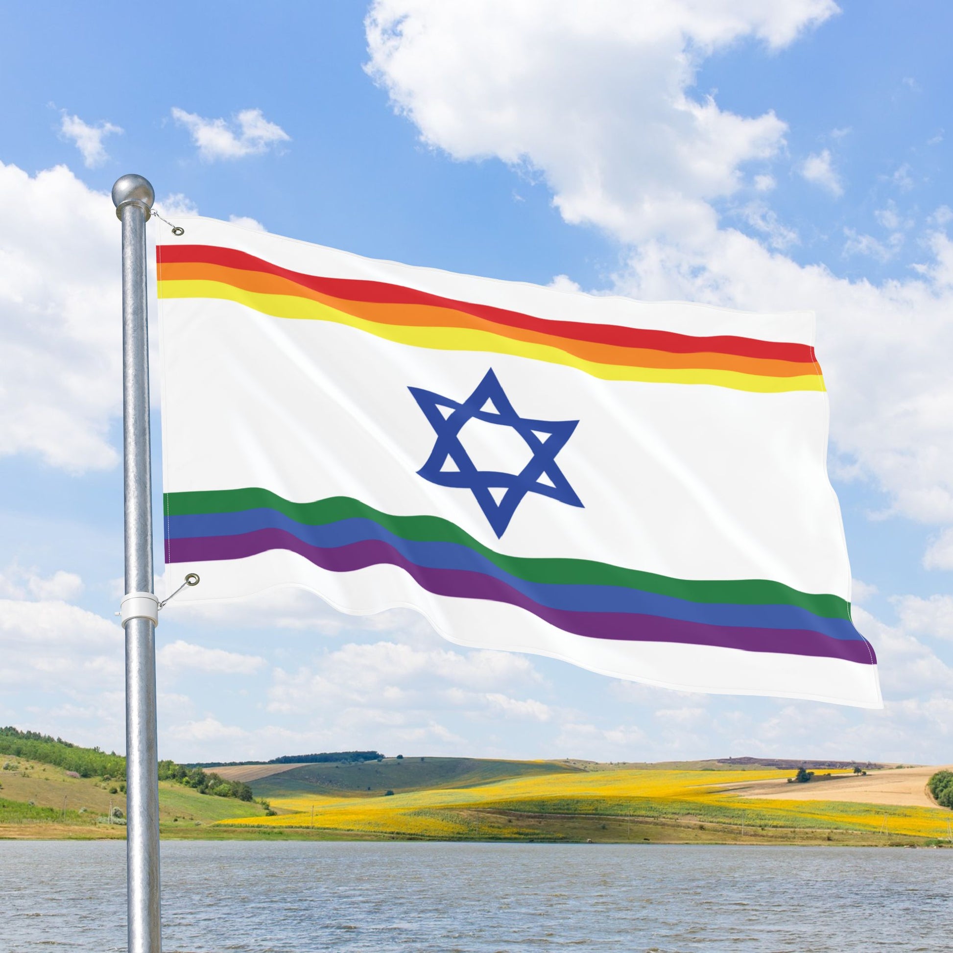 Israel Rainbow Pride Flag with Grommets