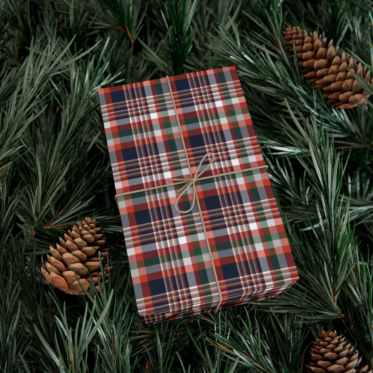 Christmas Navy & Orange Chicago IL Plaid Gift Wrapping Paper Roll