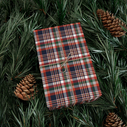 Christmas Navy & Orange Chicago IL Plaid Gift Wrapping Paper Roll