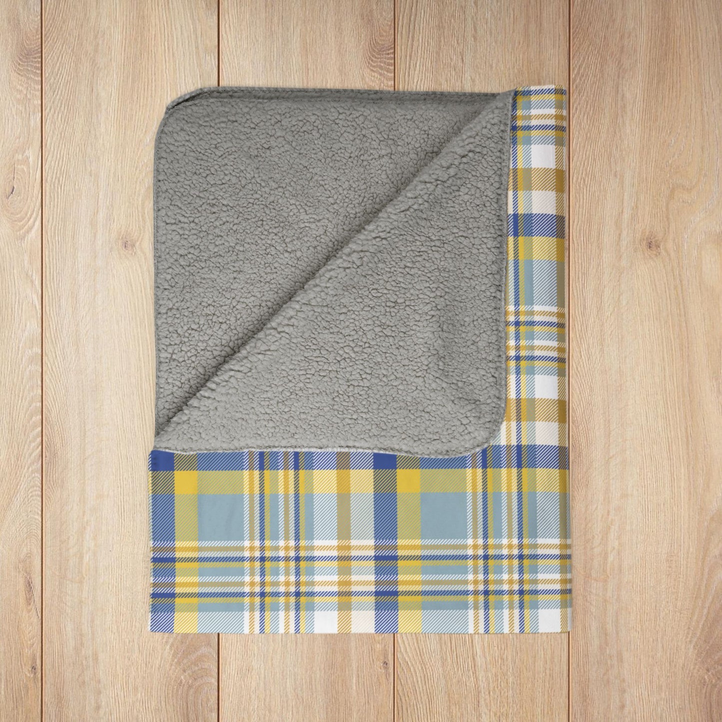 Hanukkah Light Blue Plaid Fleece Sherpa Blanket