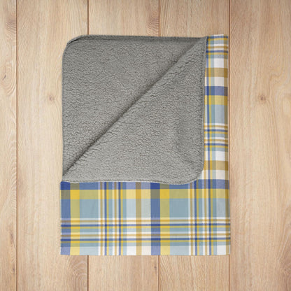 Hanukkah Light Blue Plaid Fleece Sherpa Blanket