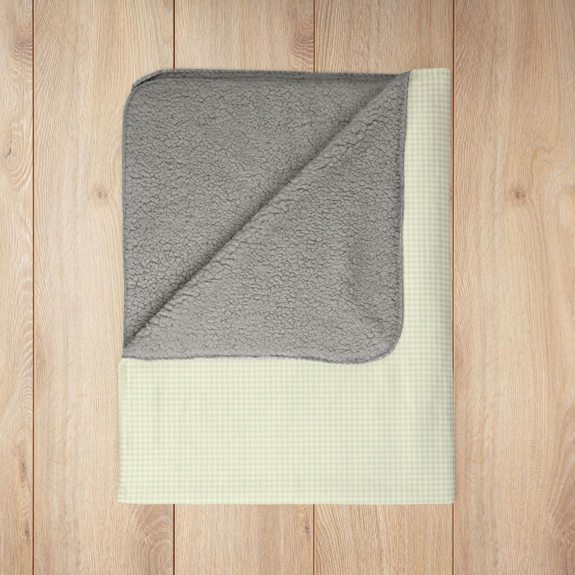 Light Green & Cream Gingham Fleece Sherpa Blanket