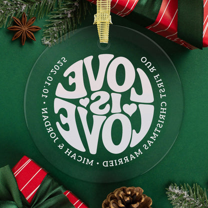 Custom Glass Love is Love Bisexual Pride 3.5" Circle Ornaments