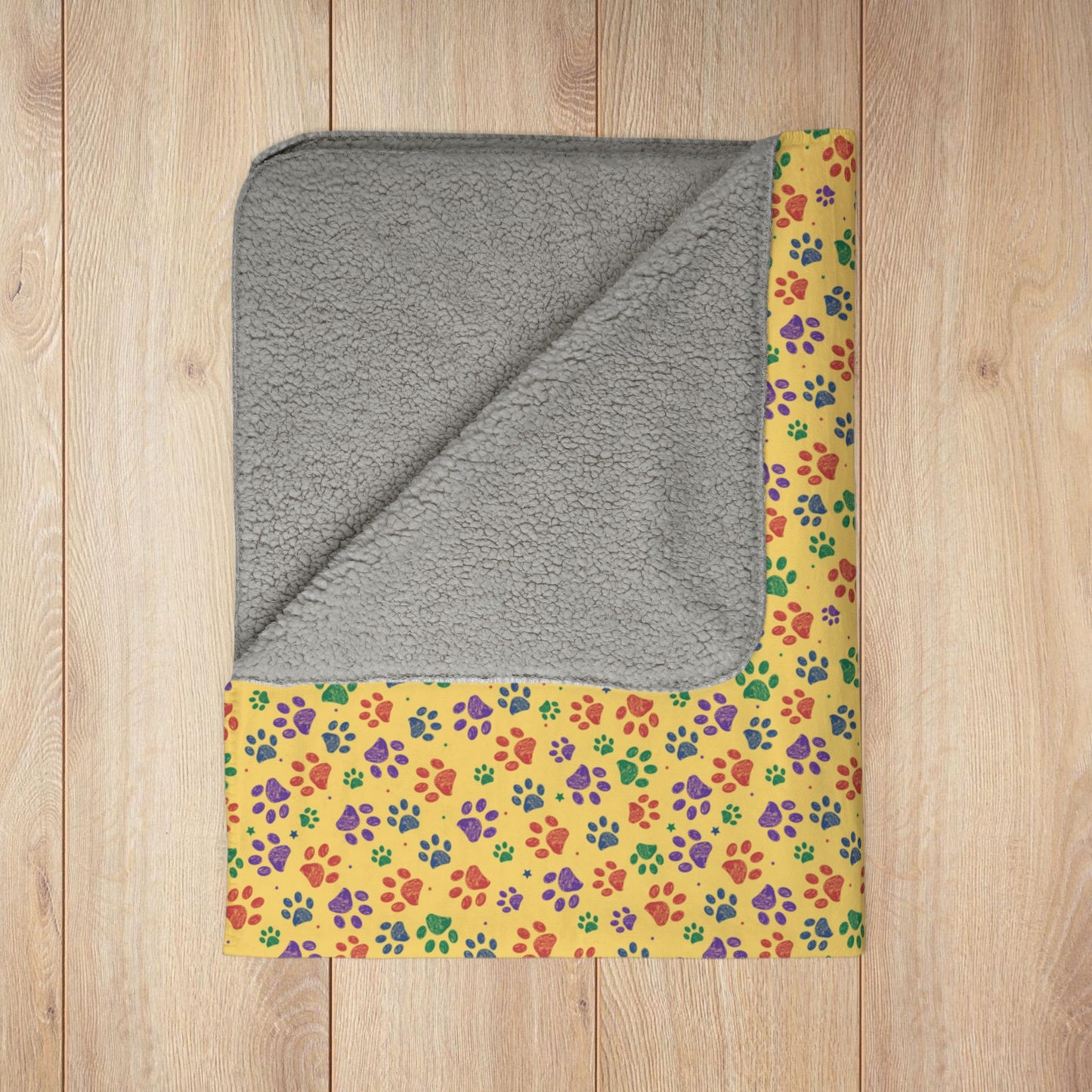 Red, Green & Purple Ohio Paw Prints Yellow Fleece Sherpa Blanket