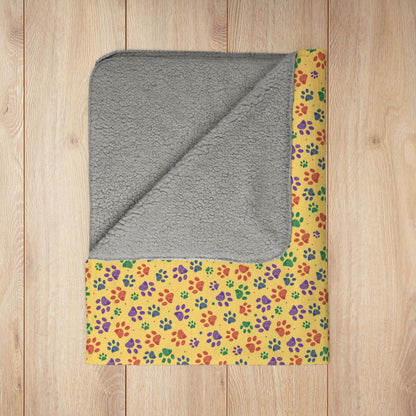 Red, Green & Purple Ohio Paw Prints Yellow Fleece Sherpa Blanket