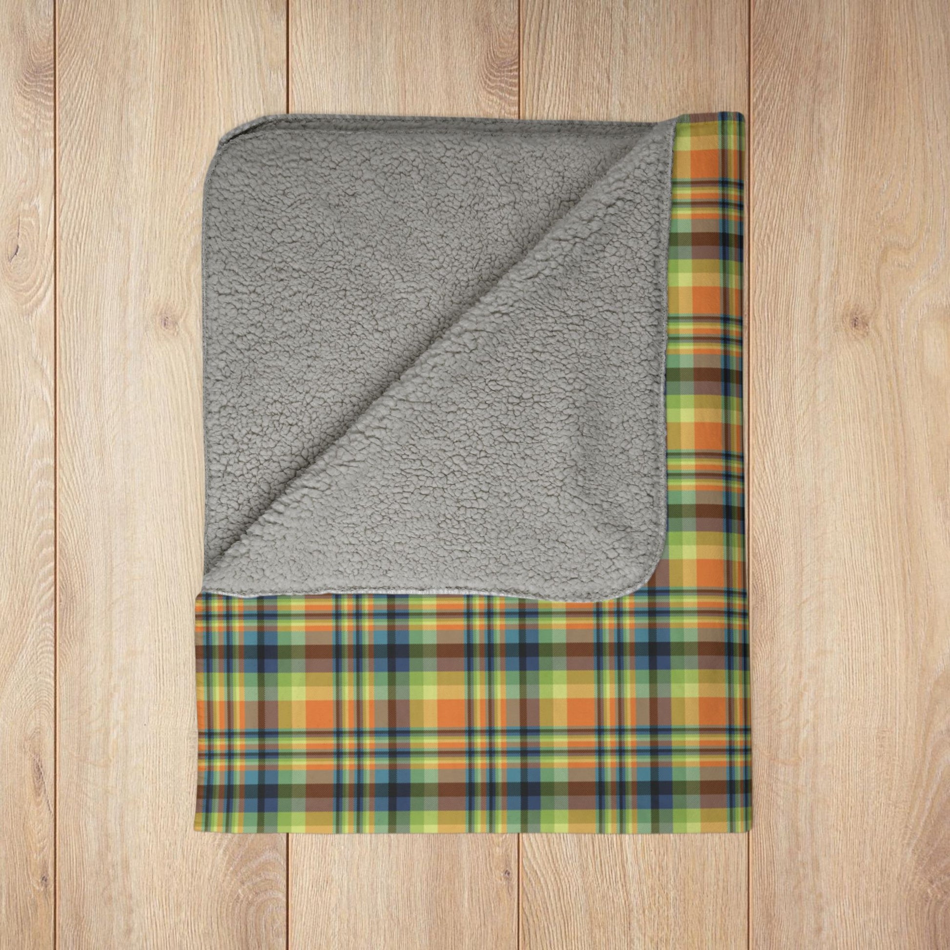 Orange, Green & Blue Ohio Plaid Fleece Sherpa Blanket