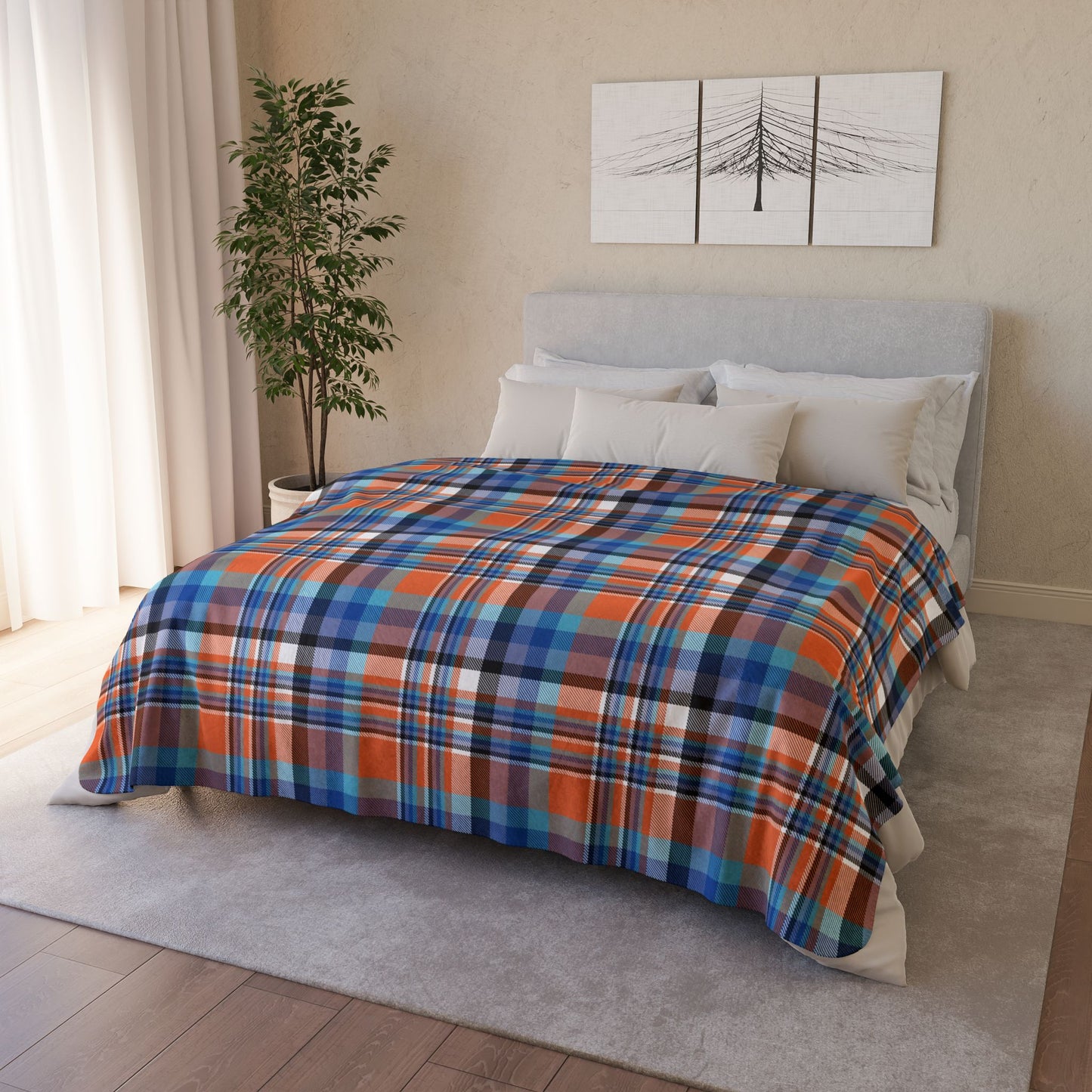 Orange & Blue Sandusky OH Plaid Fleece Sherpa Blanket