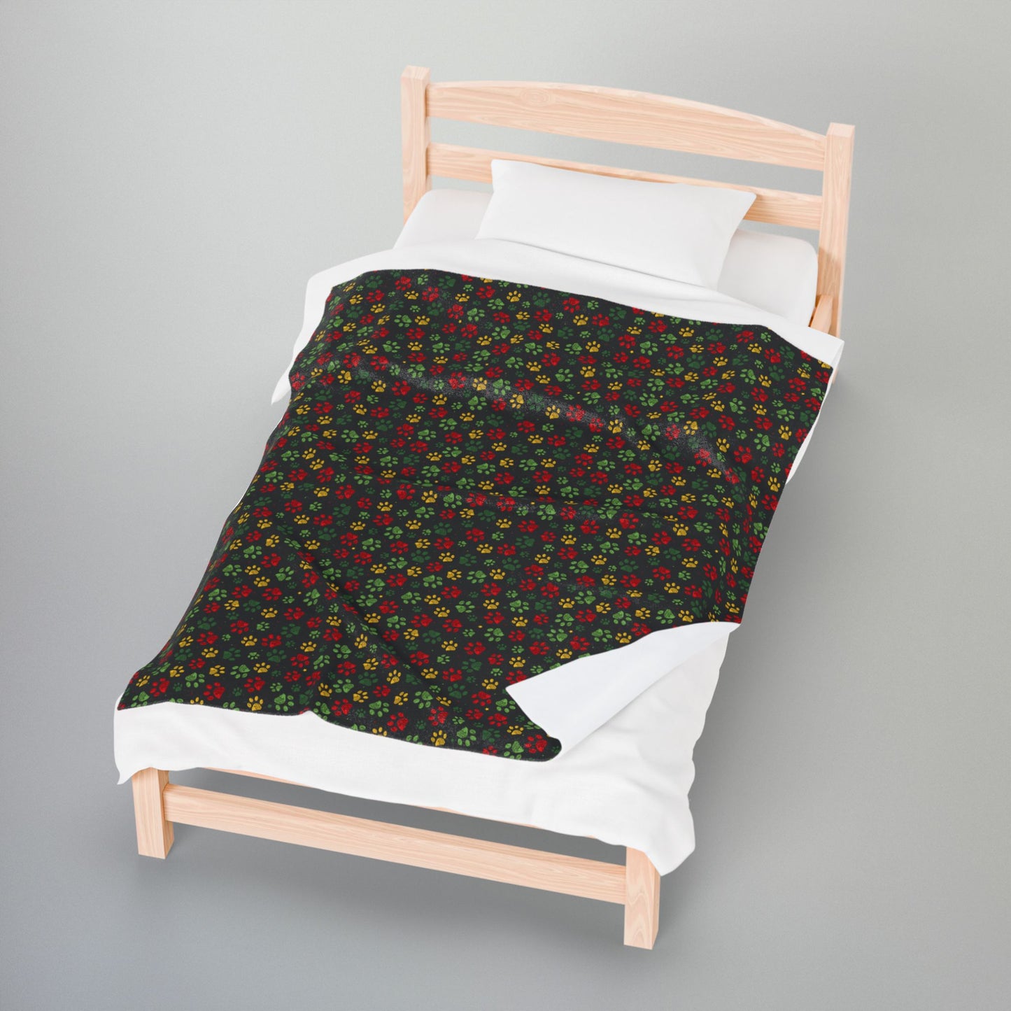 Christmas Paw Prints Black Velveteen Plush Blanket