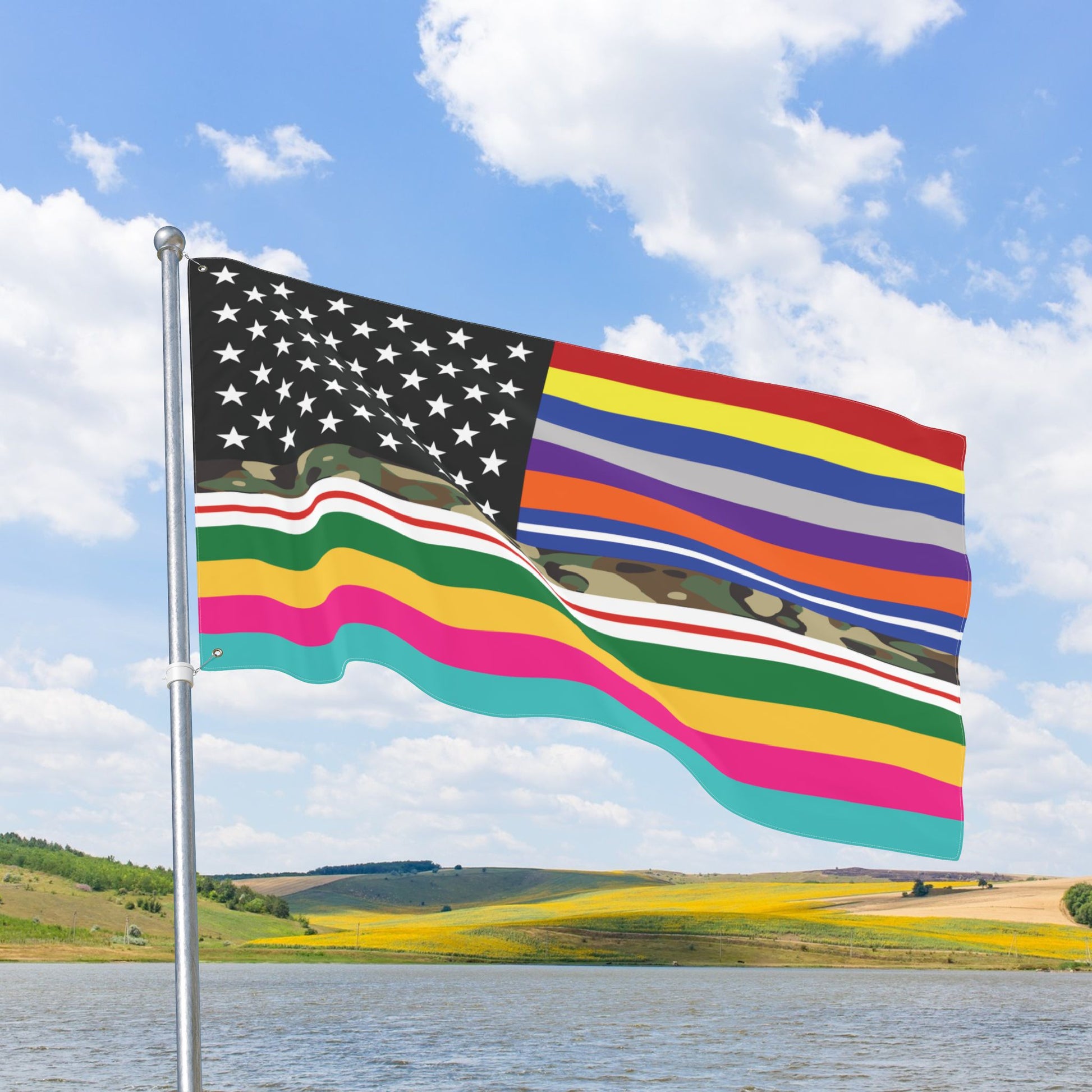 USA All Thin Lines American Flag with Grommets