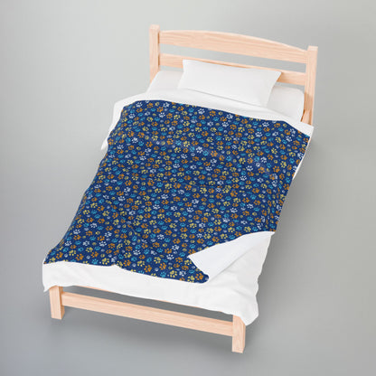 Teal & Gold Ohio Paw Prints Blue Velveteen Plush Blanket
