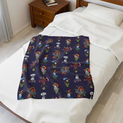 Halloween Lovebirds Velveteen Plush Blanket, Hand-Drawn & Hand-Colored