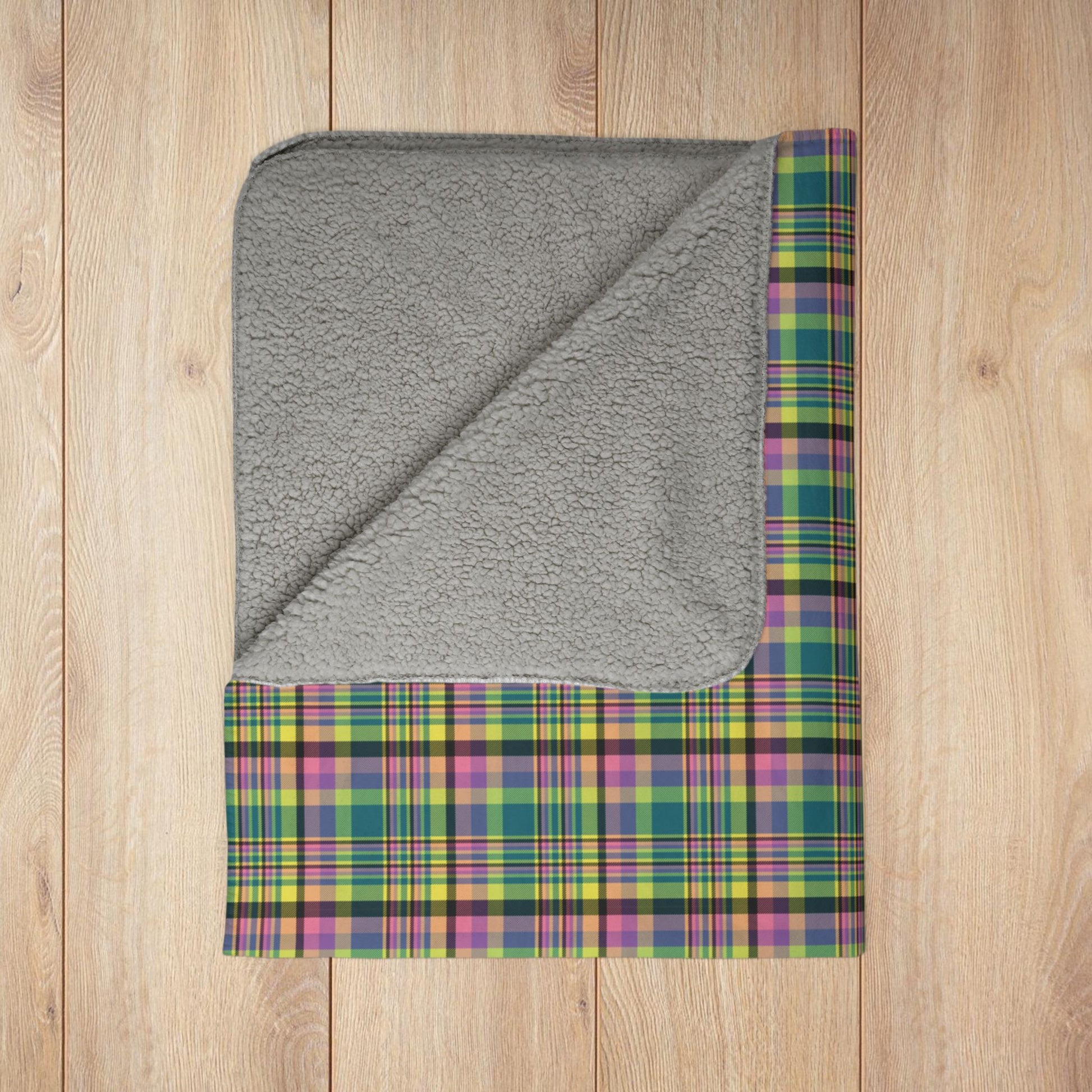 Light Green & Pink Ohio Plaid Fleece Sherpa Blanket