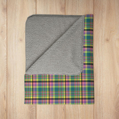 Light Green & Pink Ohio Plaid Fleece Sherpa Blanket
