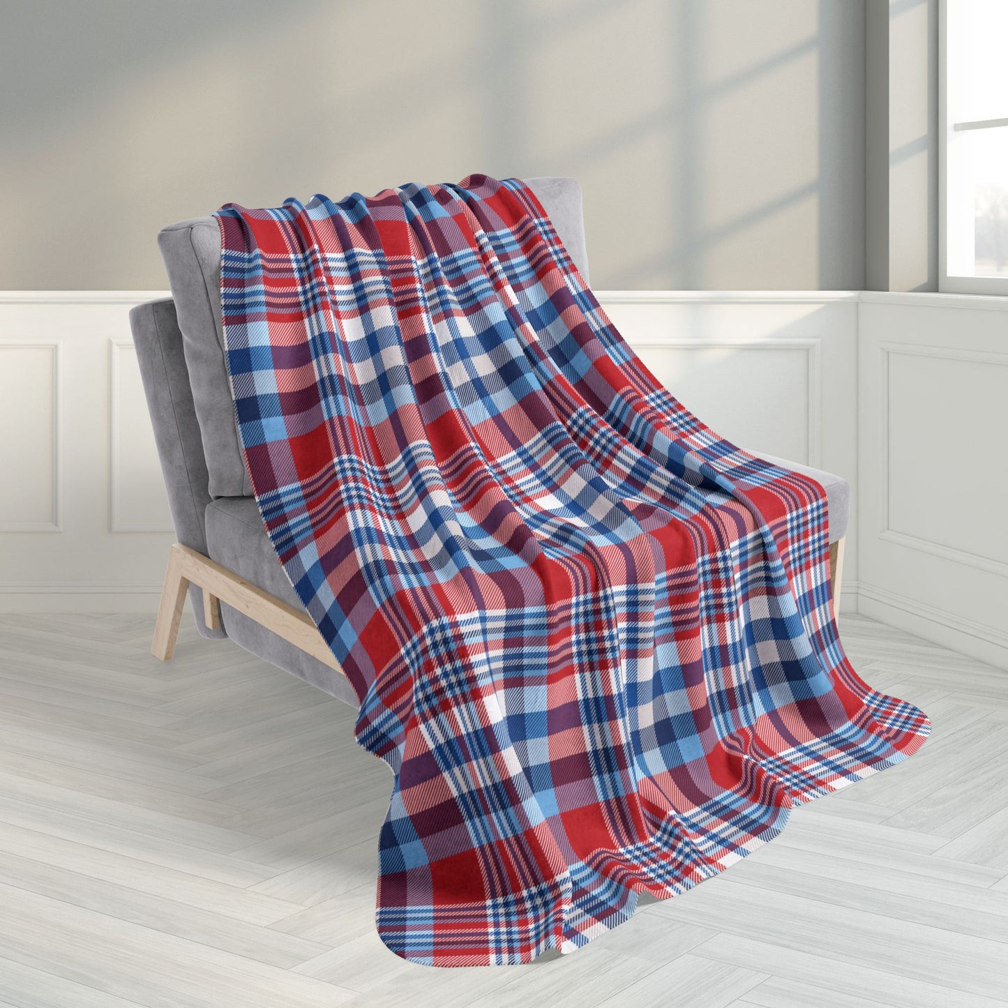 50" × 60" America U.S.A. Blues Plaid Fleece Sherpa Blanket