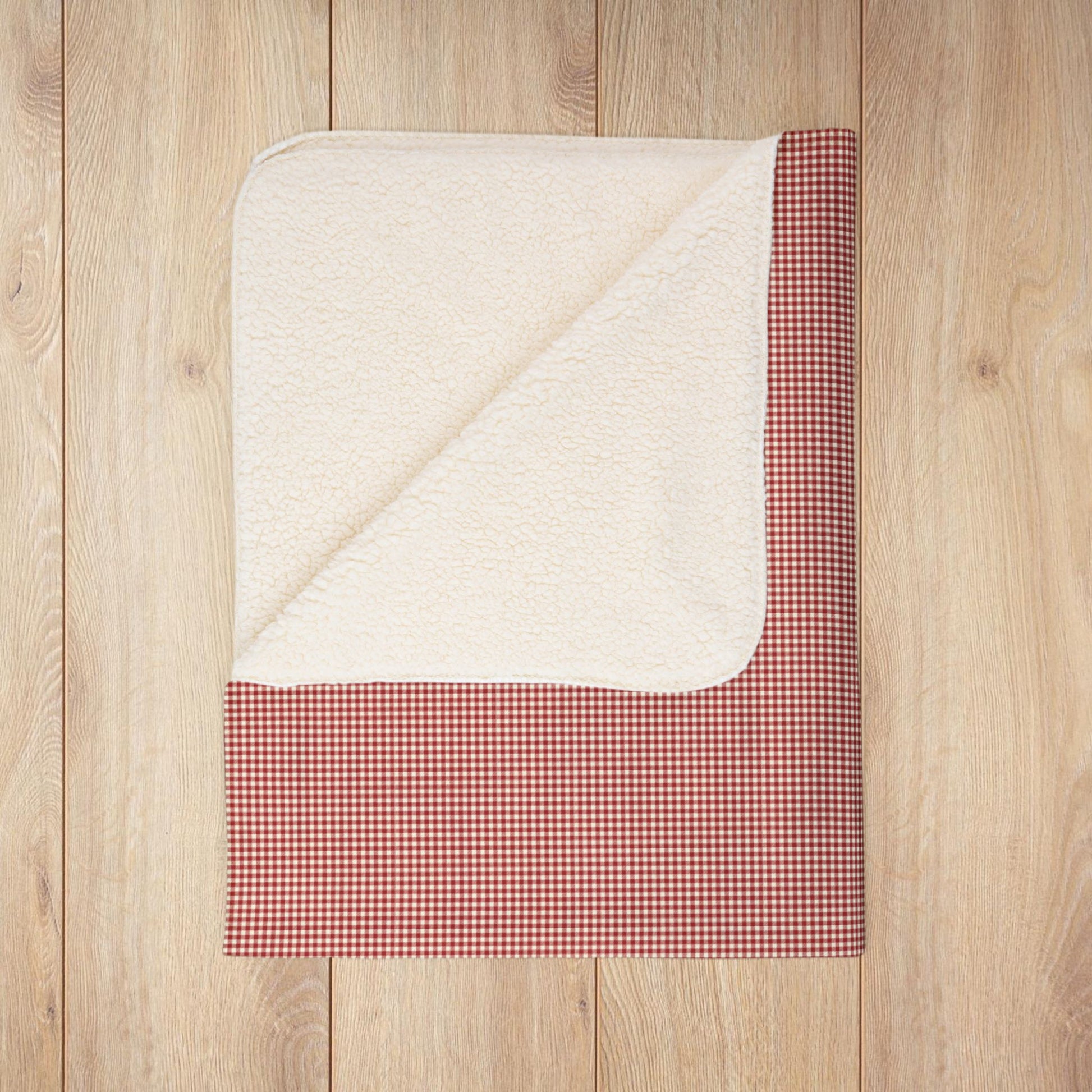 Burgundy & Cream Gingham Fleece Sherpa Blanket