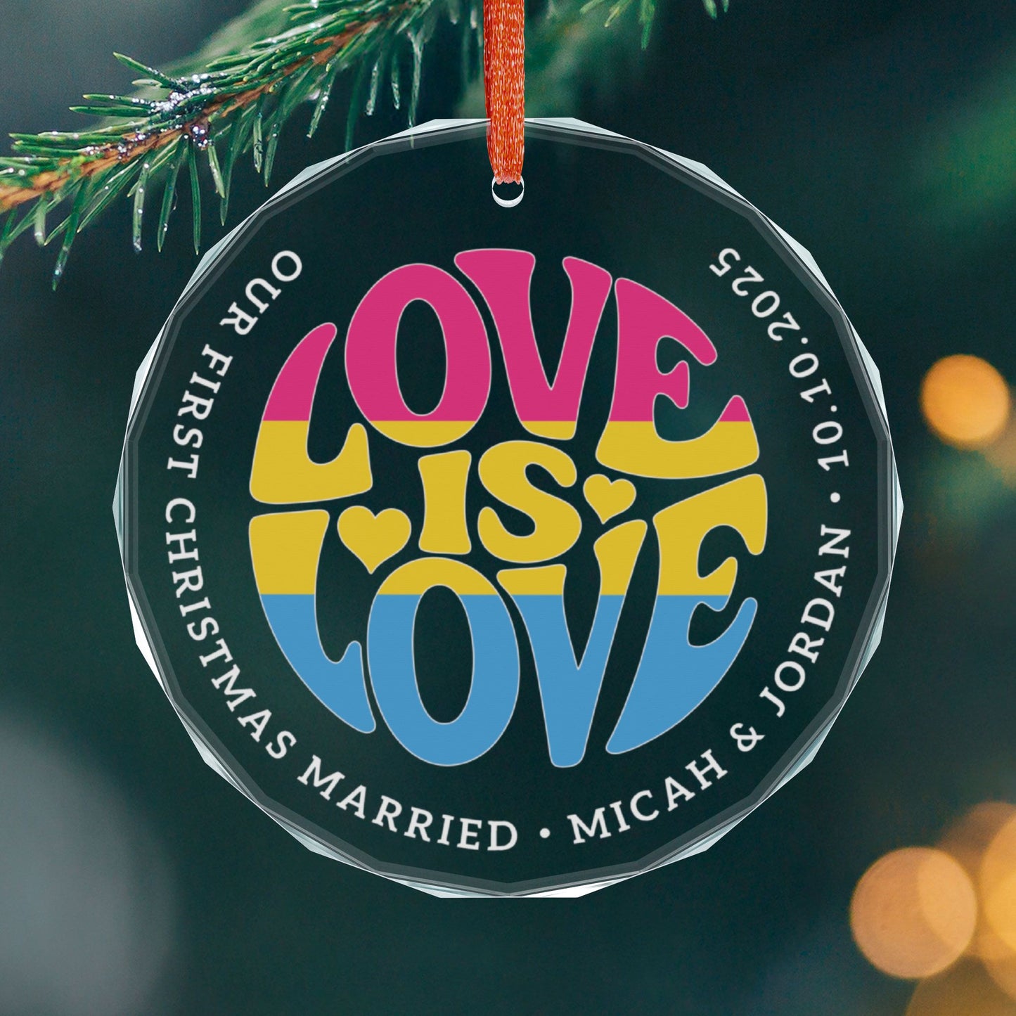 Round One size Custom Crystal Love is Love Pansexual Pride 3" Circle Ornament