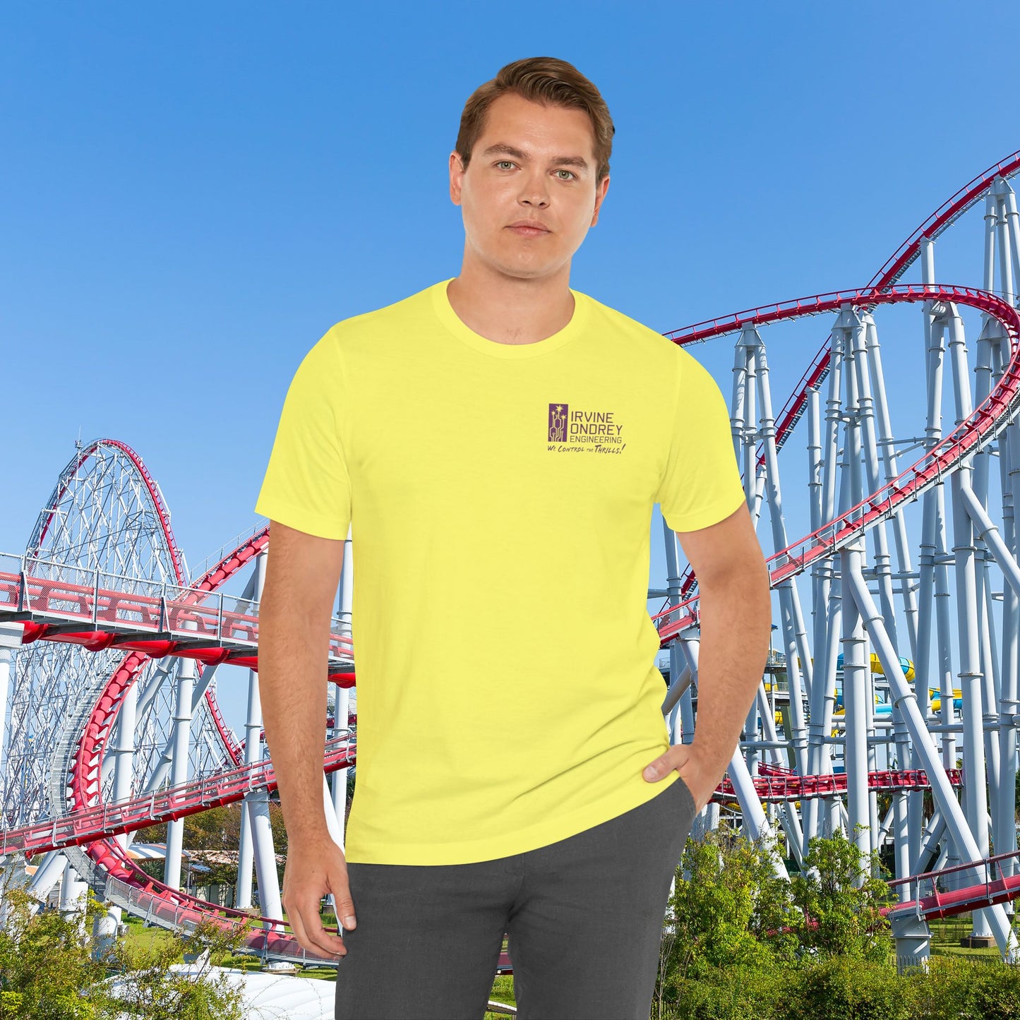 I Just Wanna Trick-or-Treat & Ride Roller Coasters Tee (BACK graphic) • Irvine Ondrey Engineering