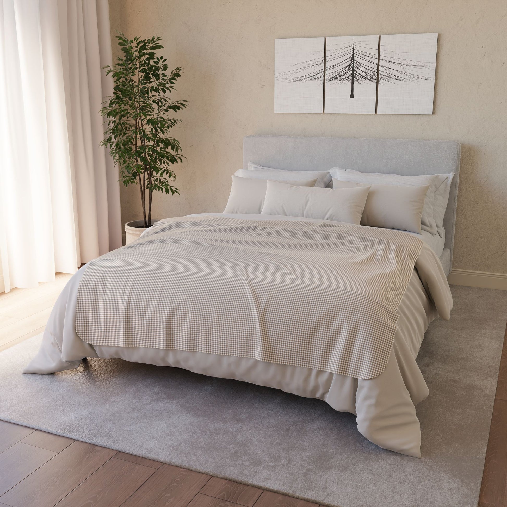 50" × 60" Grey Khaki & White Gingham Fleece Sherpa Blanket