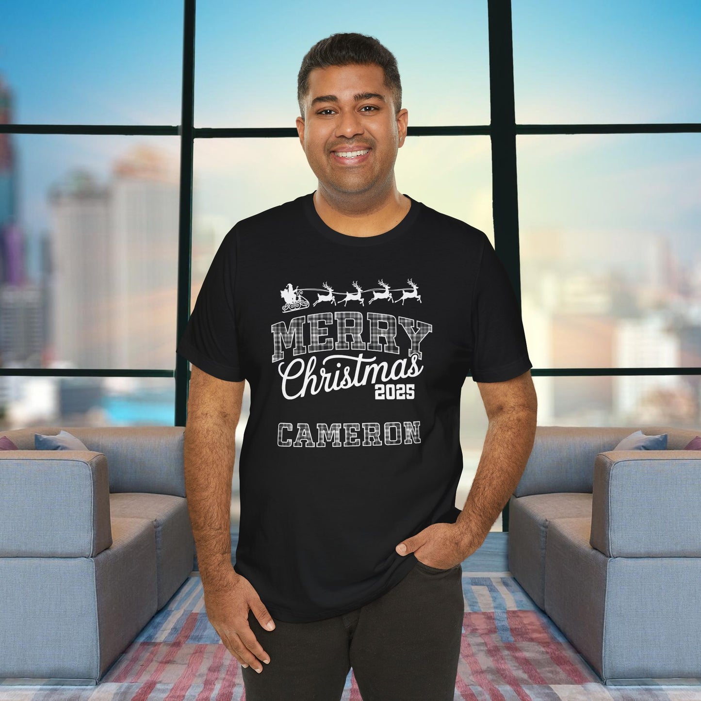 Black Custom Ohio Christmas Plaid Tee or Pajama Top