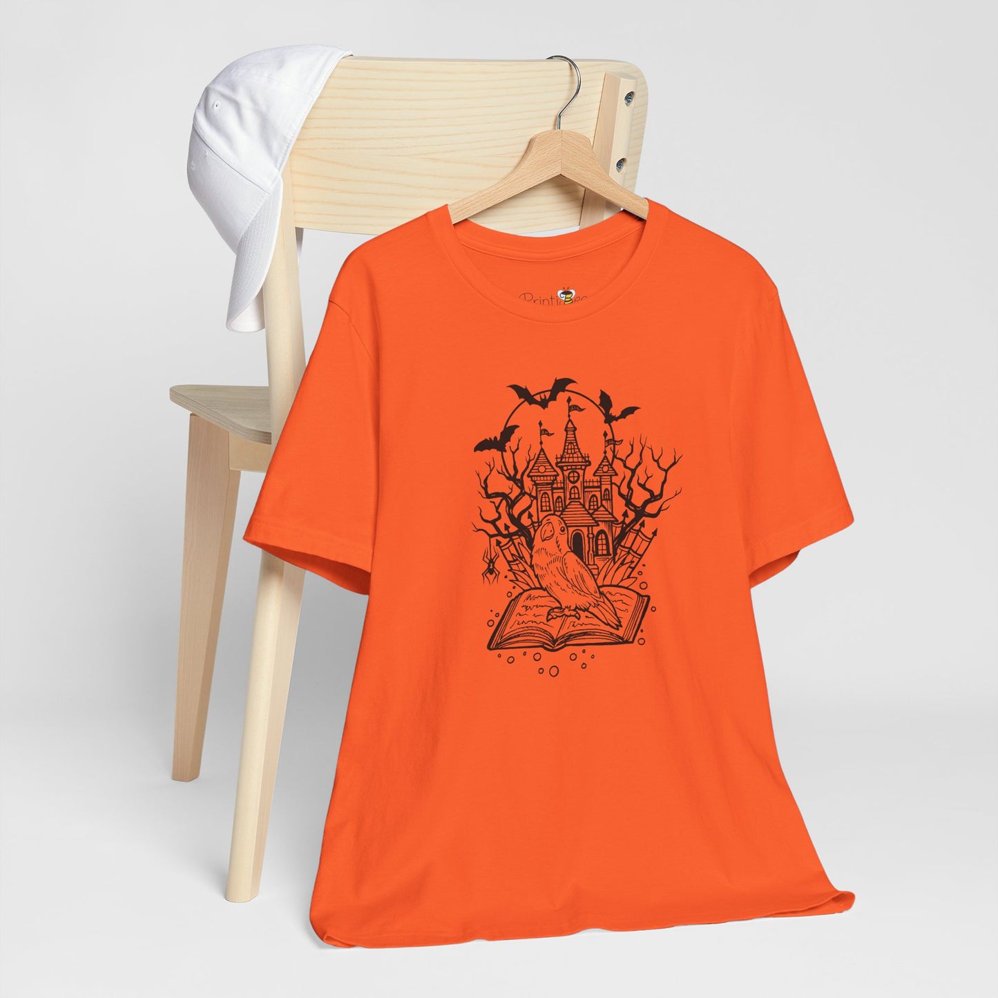 Lovebird on a Spell Book by a Haunted House, Line Art Tee