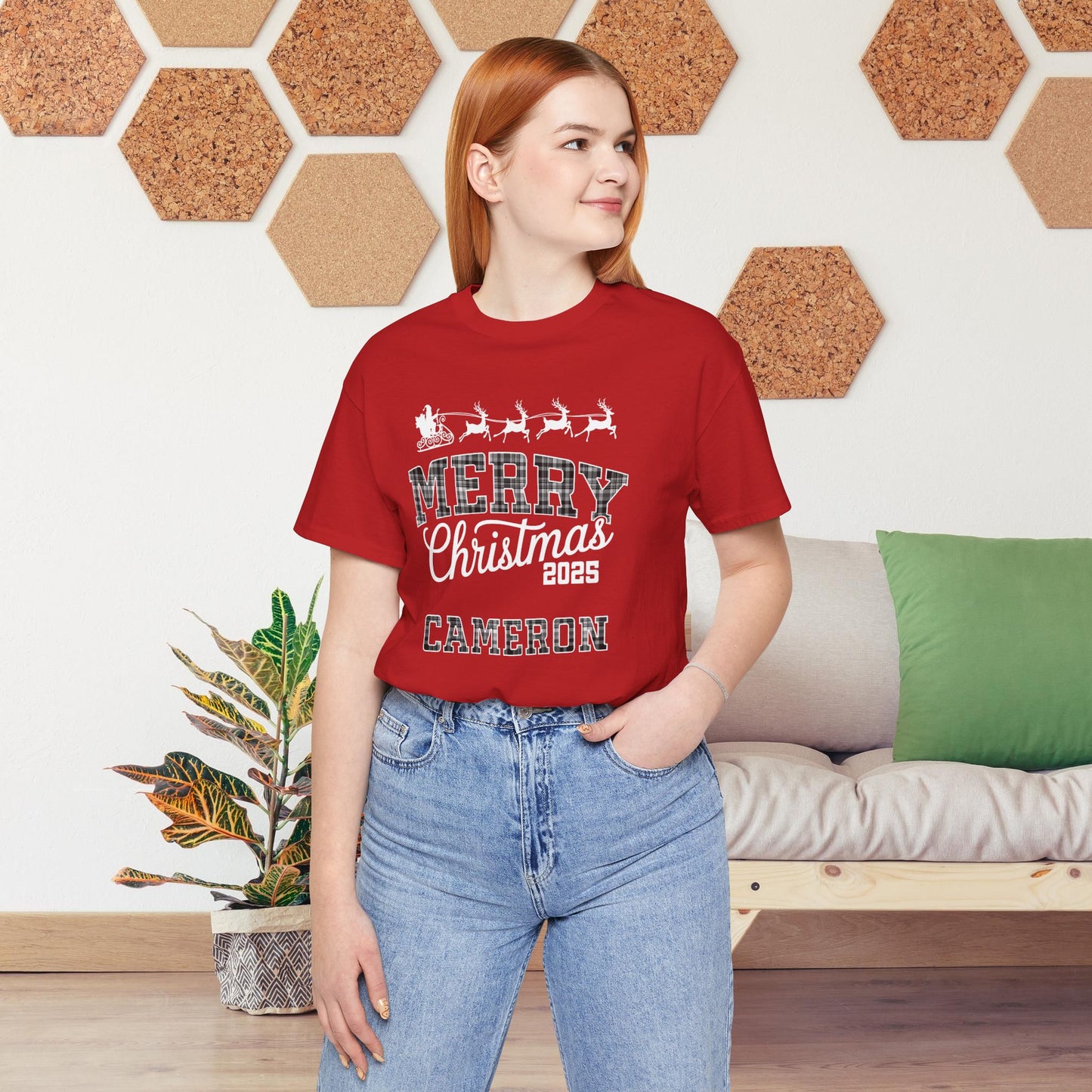 Custom Christmas Plaid Tee or Pajama Top