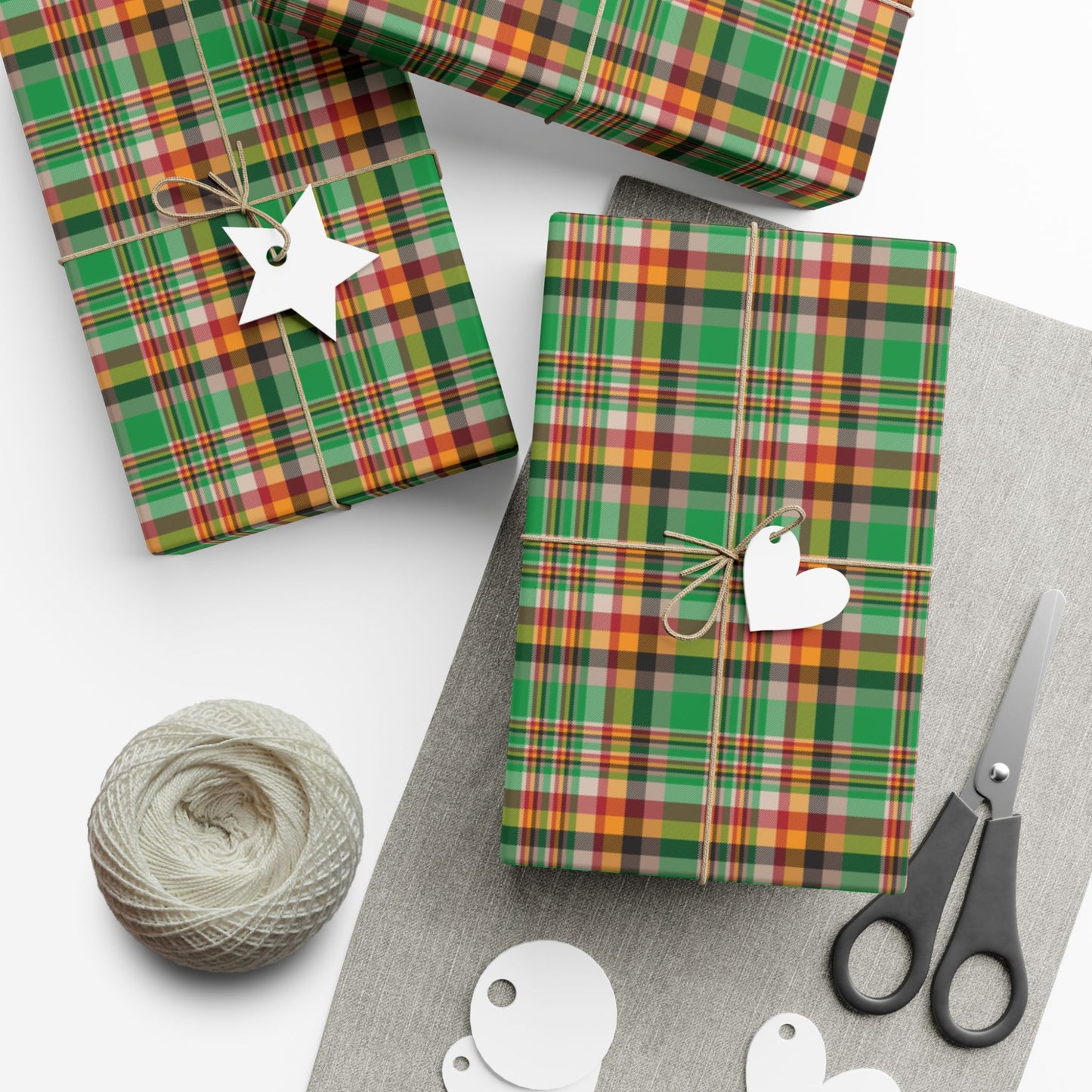 29'' x 144" Matte Kwanzaa Green, Black, Orange & Red Plaid Gift Wrapping Paper Roll
