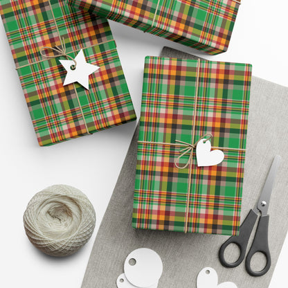 29'' x 144" Matte Kwanzaa Green, Black, Orange & Red Plaid Gift Wrapping Paper Roll