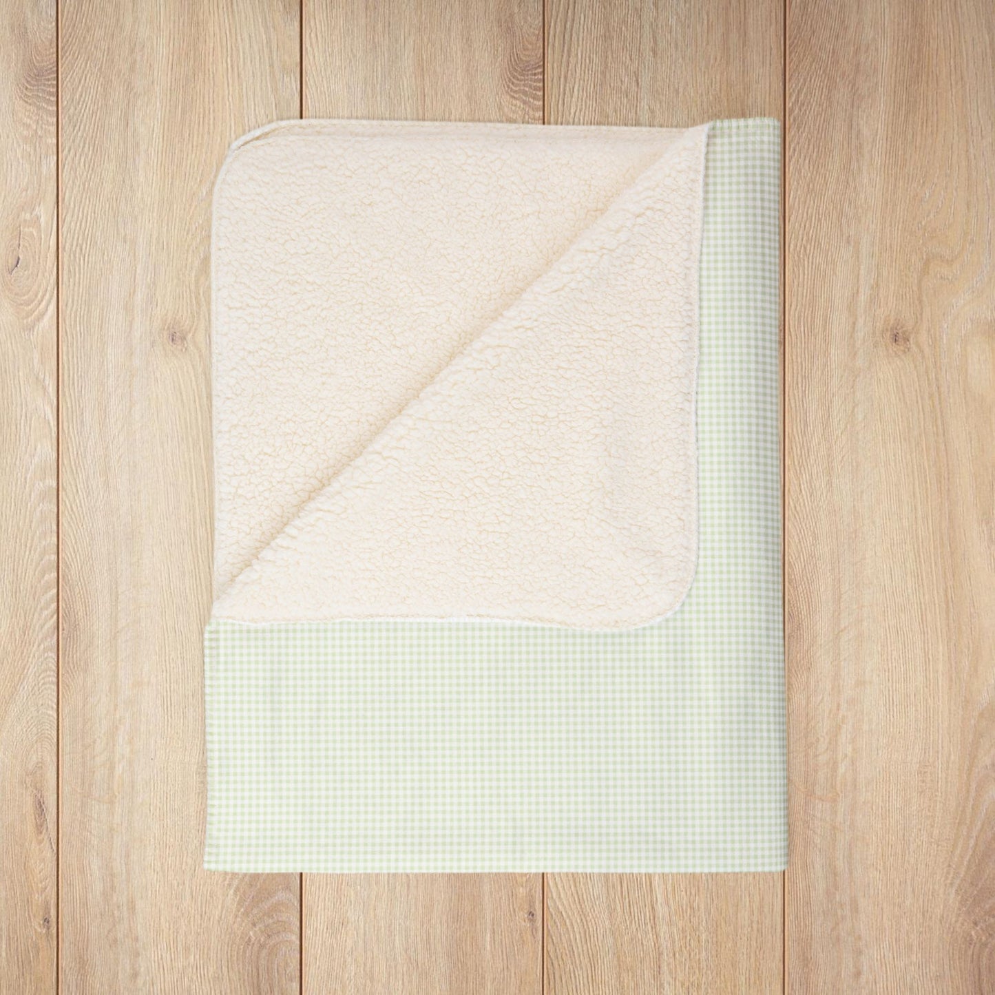 Light Green & White Gingham Fleece Sherpa Blanket