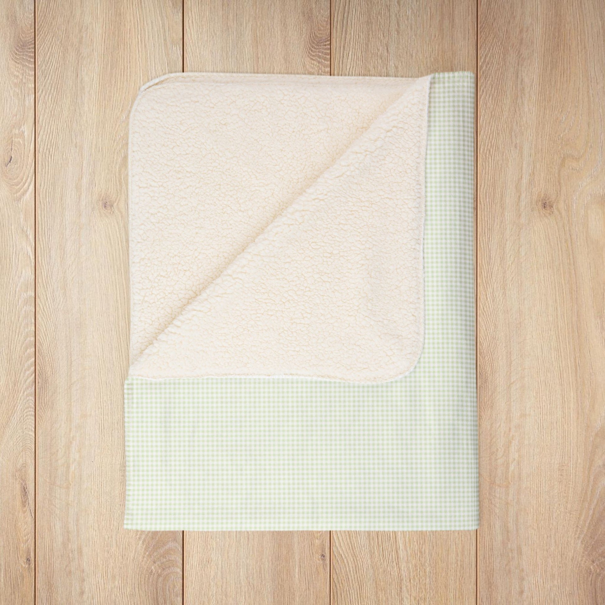 Light Green & White Gingham Fleece Sherpa Blanket