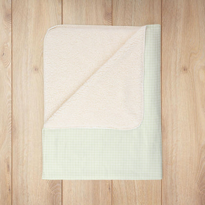 Light Green & White Gingham Fleece Sherpa Blanket