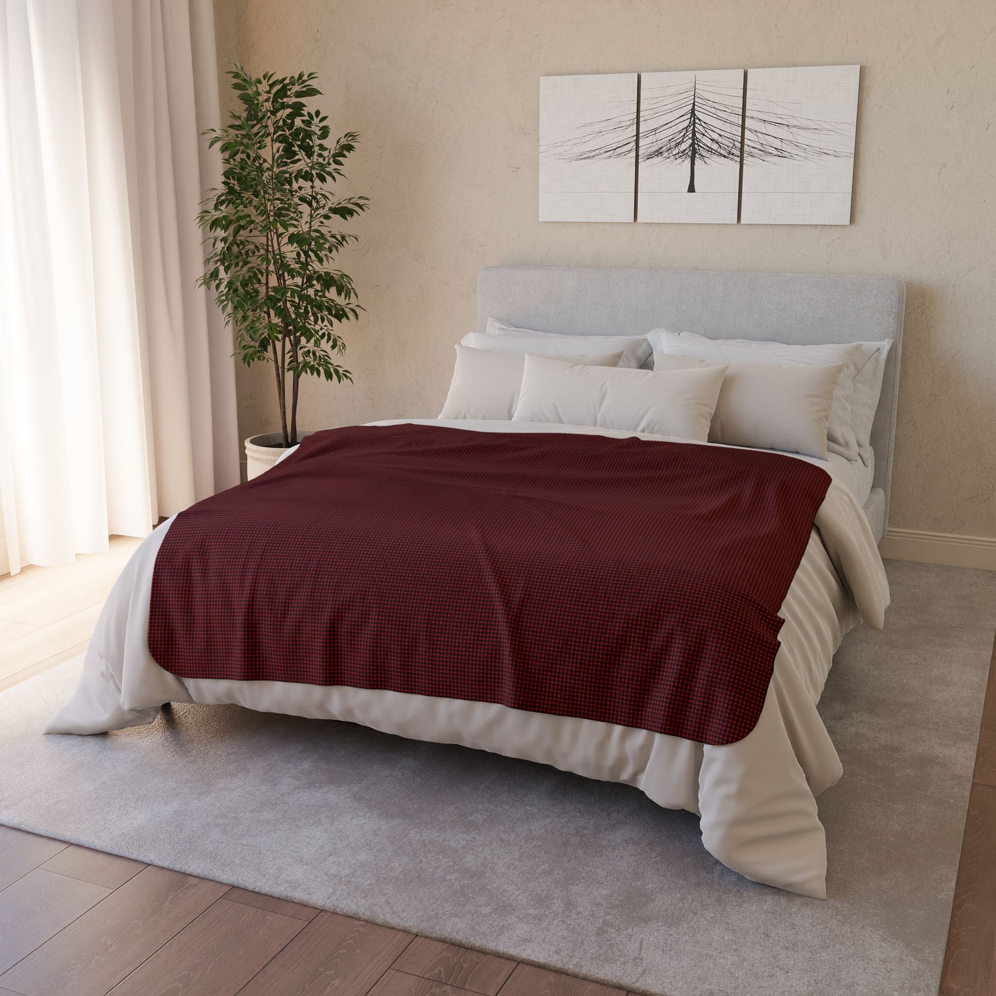 50" × 60" Grey Red Buffalo Plaid Gingham Fleece Sherpa Blanket