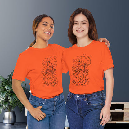 Lovebird on a Jack-o-Lantern, Line Art Tee