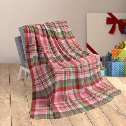 60" × 80" Christmas Pink & Red Plaid Fleece Sherpa Blanket