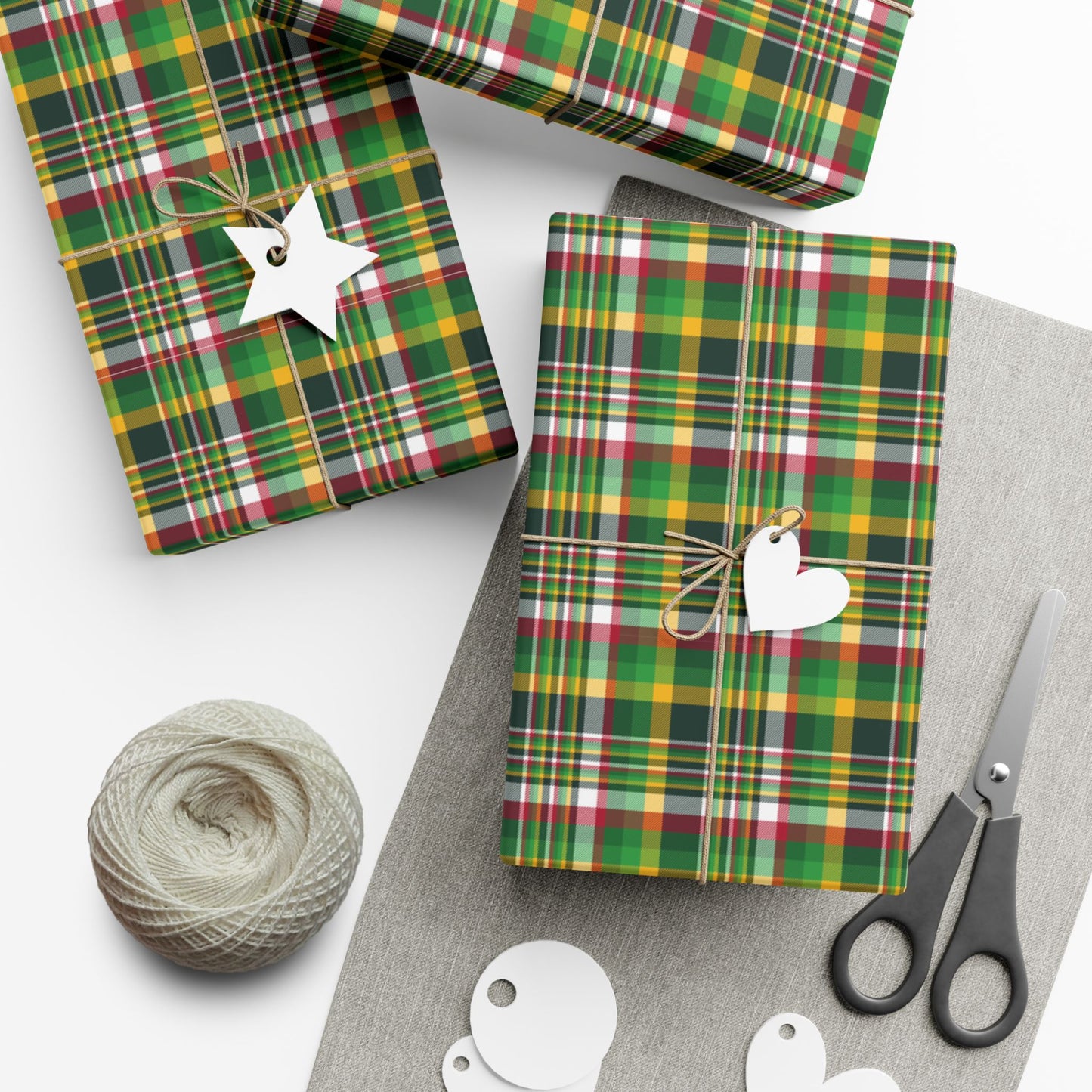 29'' x 72" Satin Christmas Green and Gold Green Bay WI Plaid Gift Wrapping Paper Roll