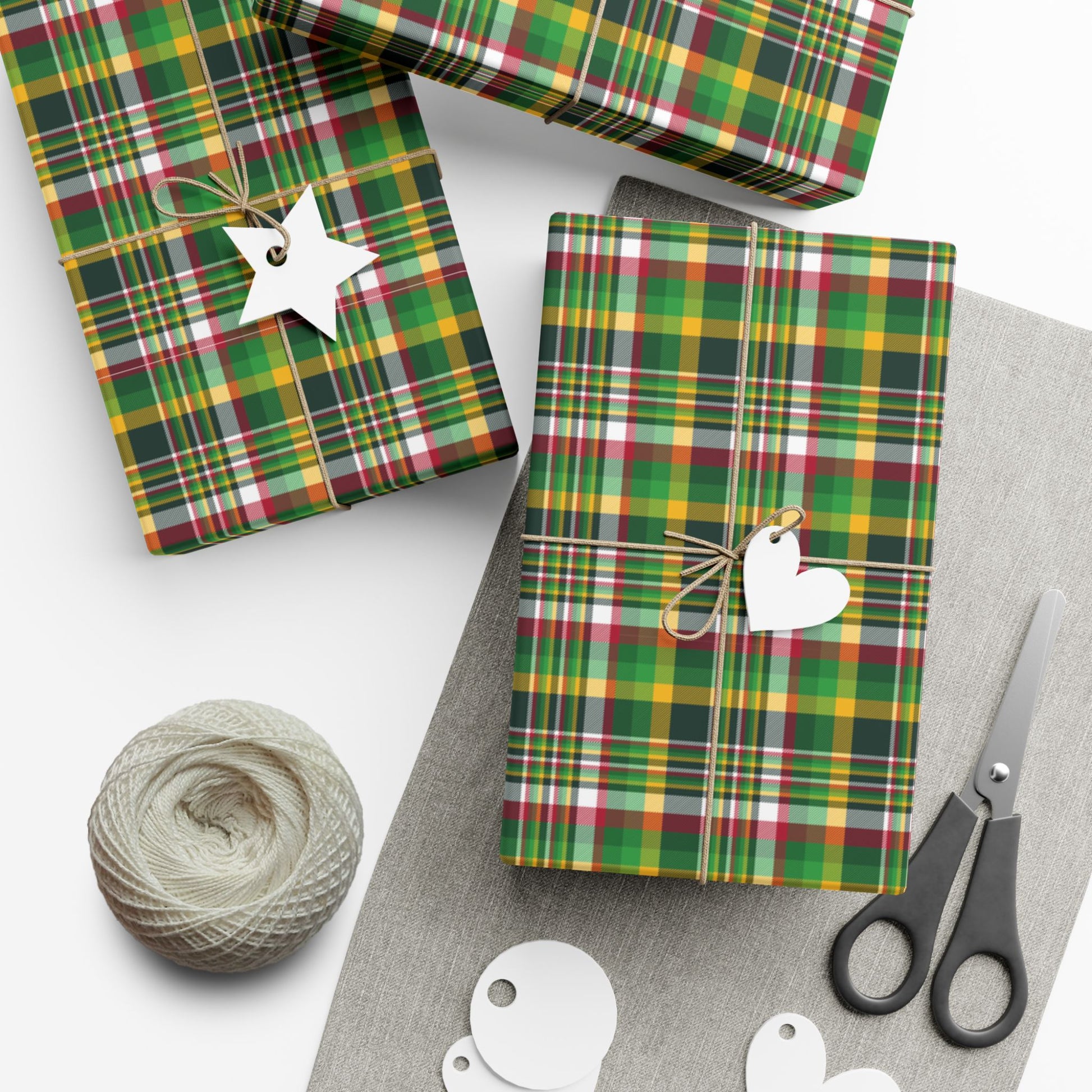 29'' x 72" Satin Christmas Green and Gold Green Bay WI Plaid Gift Wrapping Paper Roll